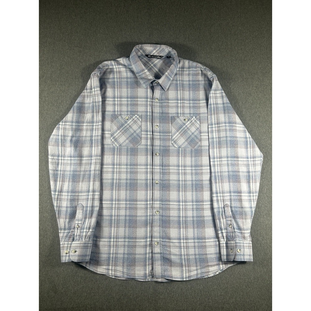 TravisMathew Men's XXL Blue‎ Plaid Long Sleeve Button Down Flannel Shirt